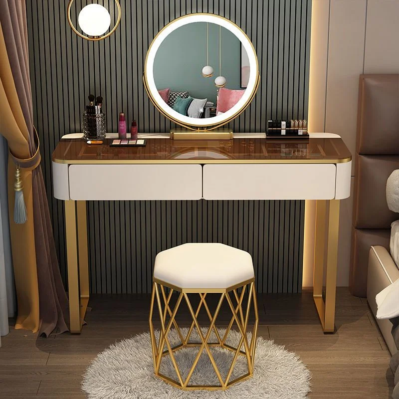 Vanity Desk Modern Dresser Table LED Mirros Household Bedroom Dressing Table Density Board Makeup Table With Mirror Furniture