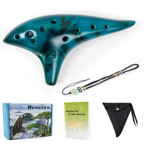 Ocarina12 tonos Alto C cerámica Ocarina instrumento Musical con libro de canciones cuerda para el cuello cordón para el cuello bolsa de transporte buen regalo para principiantes