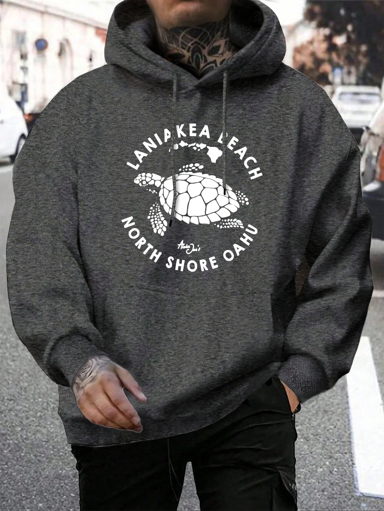 Laniakea Beach North Shore Oahu-Sudadera con capucha estampada para hombre, ropa de calle holgada de cómics, ropa deportiva cálida Harajuku, Sudadera con capucha informal de lana Unisex