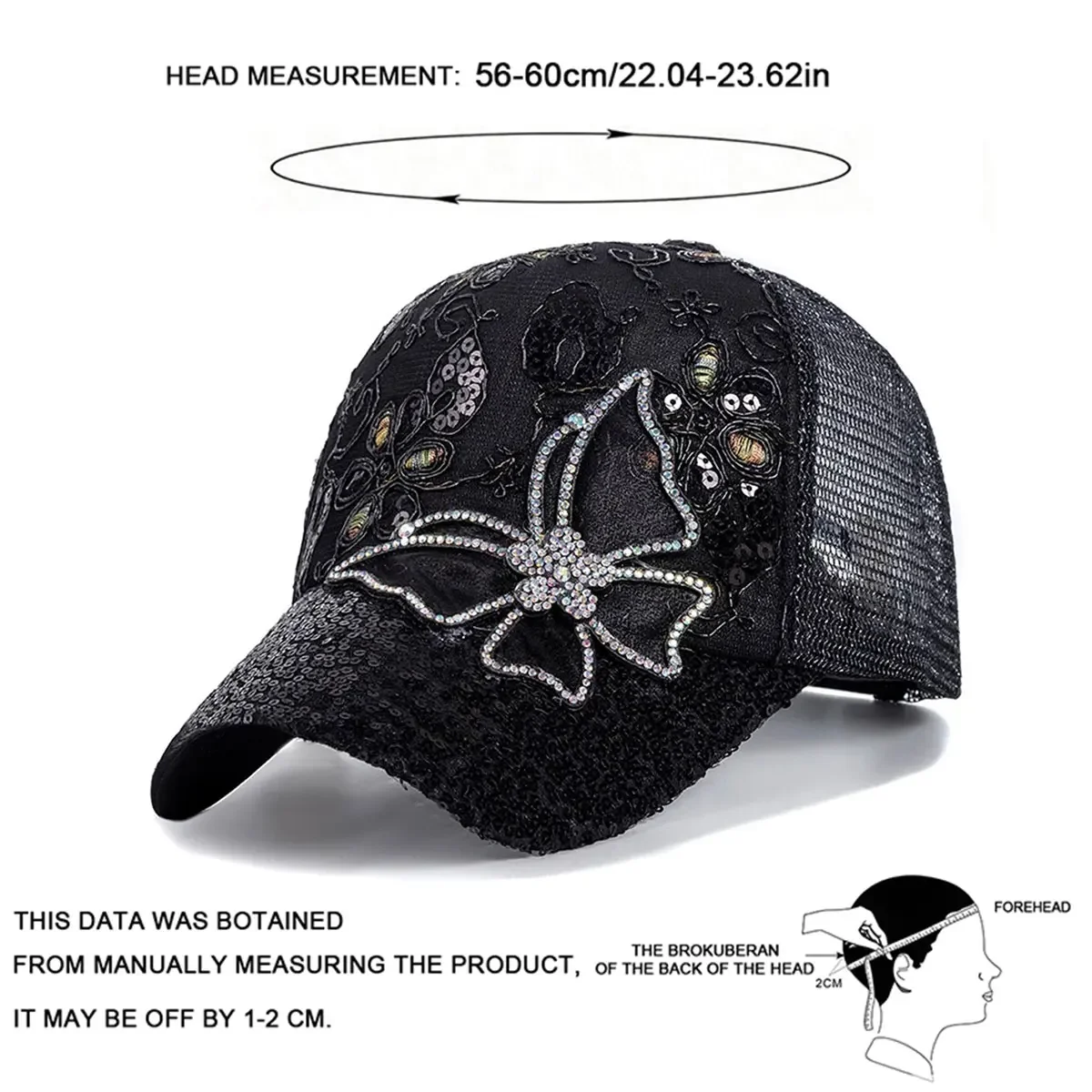 Unisex Butterfly Lace Glitter Baseball Net Caps Spring and Summer Outdoor Adjustable Casual Hats Sunscreen Hat