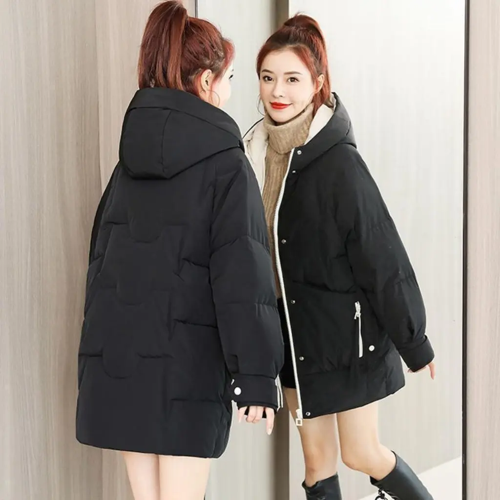 

Women's down Cotton Coat Mid-Length Loose Thickened Winter Jacket Korean Style Casual Bread Suit New Collection