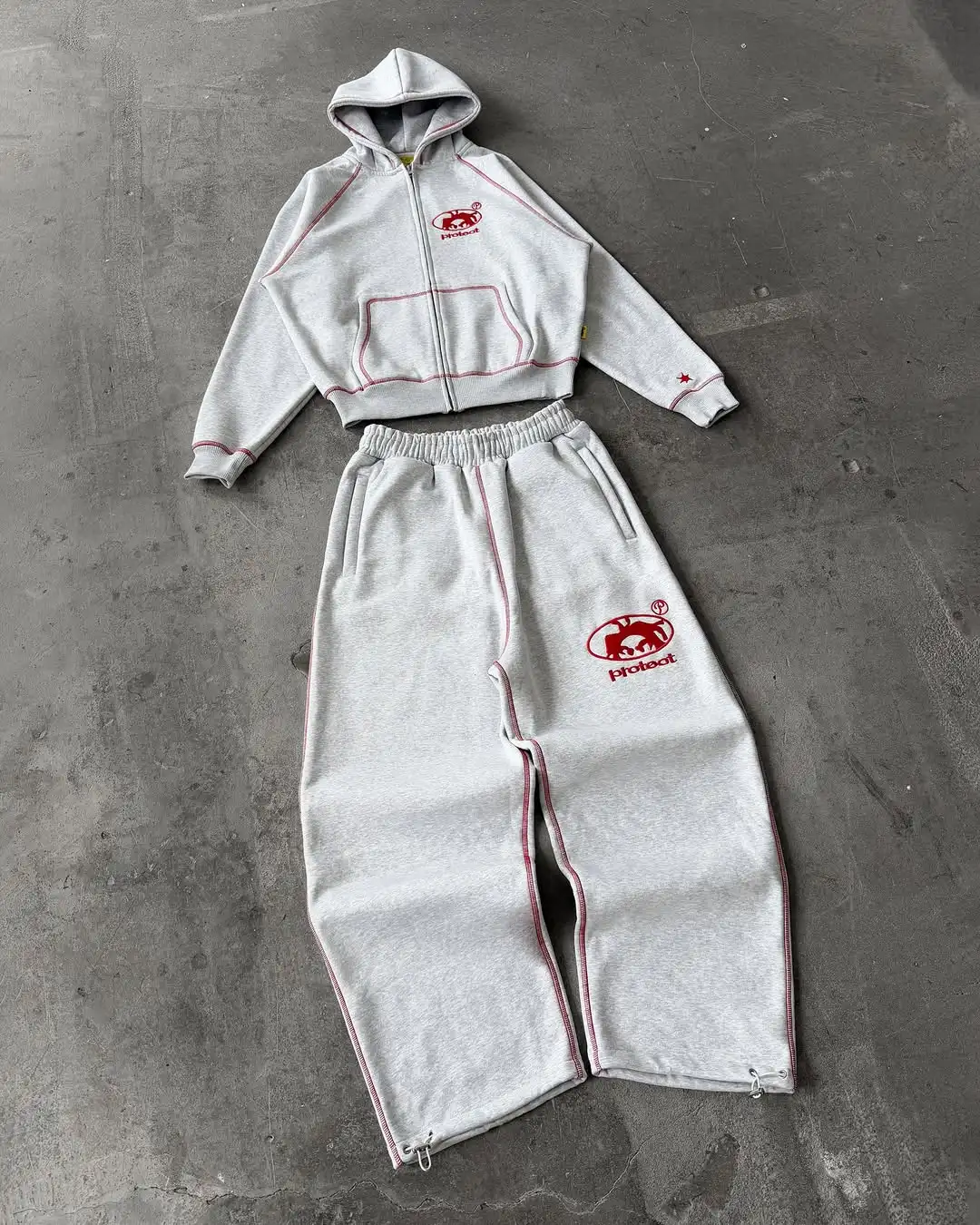 Männer Trainingsanzug Grau Casual Lose Fit Koreanische Streetwear Amerikanischen Stil Y2K Retro Zwei Stück Outfit Hoodie Jogger Hosen Sweatshirt