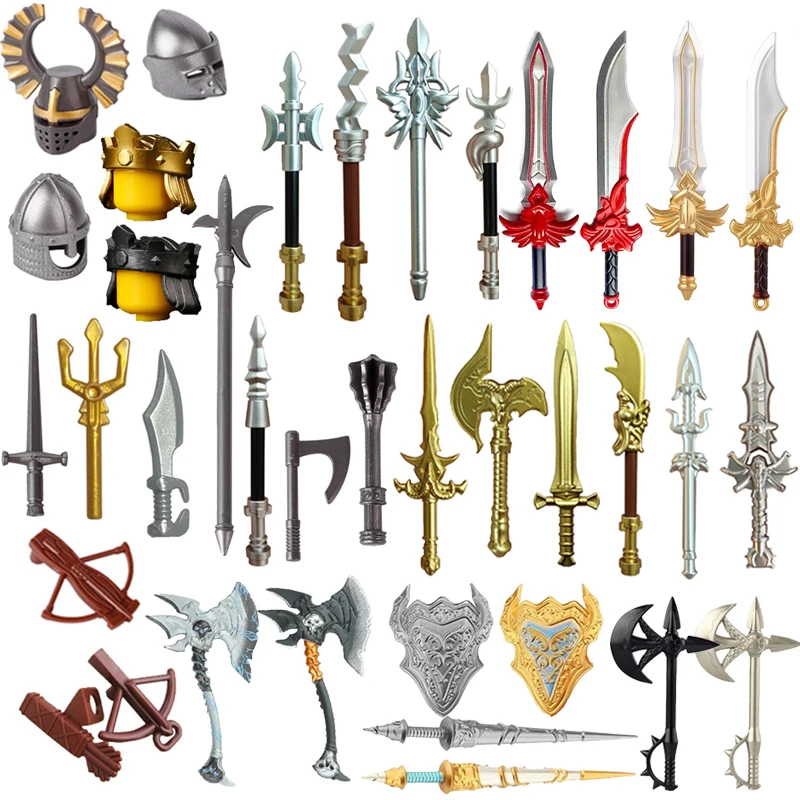 Medieval Figures Military Accessories Building Blocks Knights Solider Weapons Helmet Sword Battleax Crossbow Arthur Shield Toys