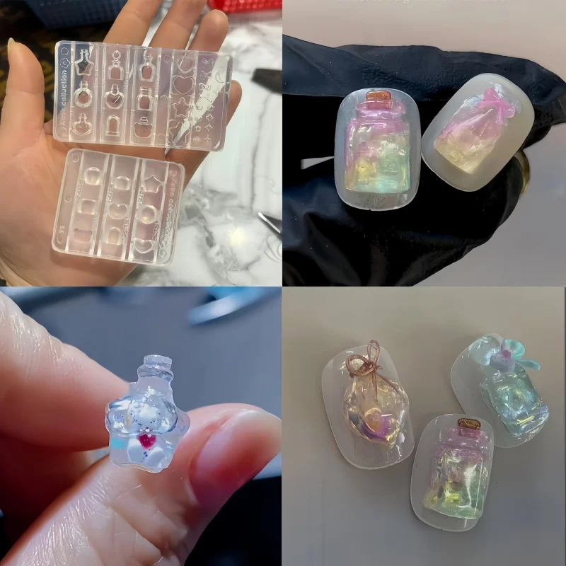 Transparent Silicone Nail Art Mold Vintage Glass Bottle Wishbone Star Heart Butterfly Feather Rose 3D Nail Decorations Mold