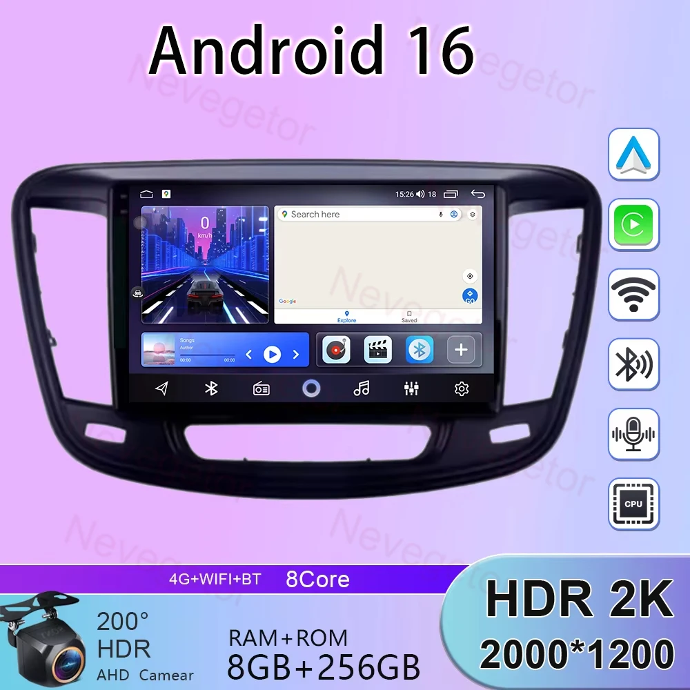 Multimedia Video Player For Chrysler 200 200C 2015 - 2019 Android 15 Car Radio GPS Carplay Android Auto Stereo WIFI Navigation