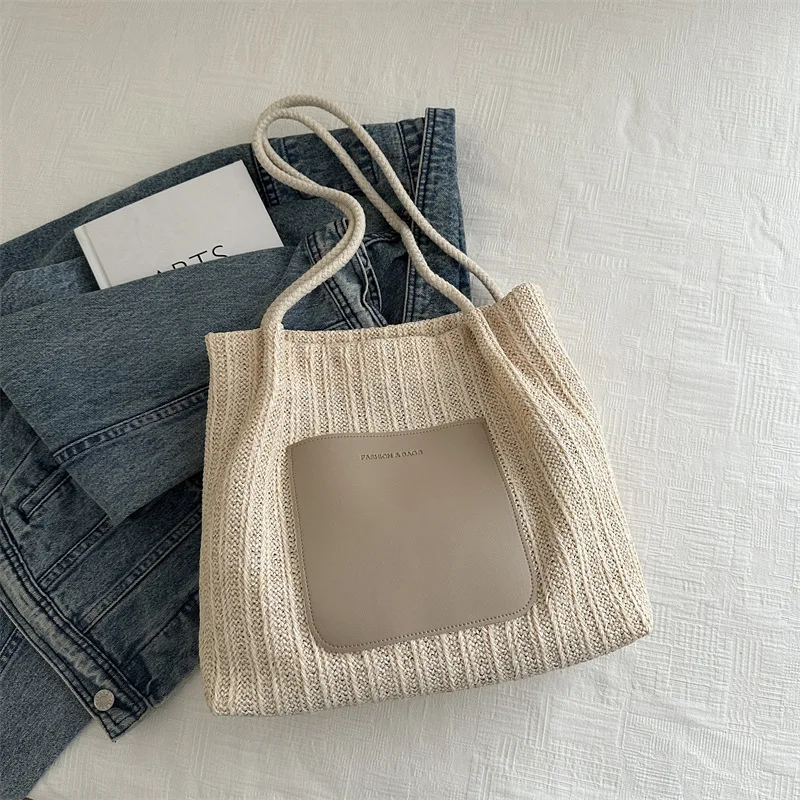 

Popular Large Capacity Woven Tote Bags for Women, New Versatile Shoulder Bag, Fashionable Commuting Bag for Work