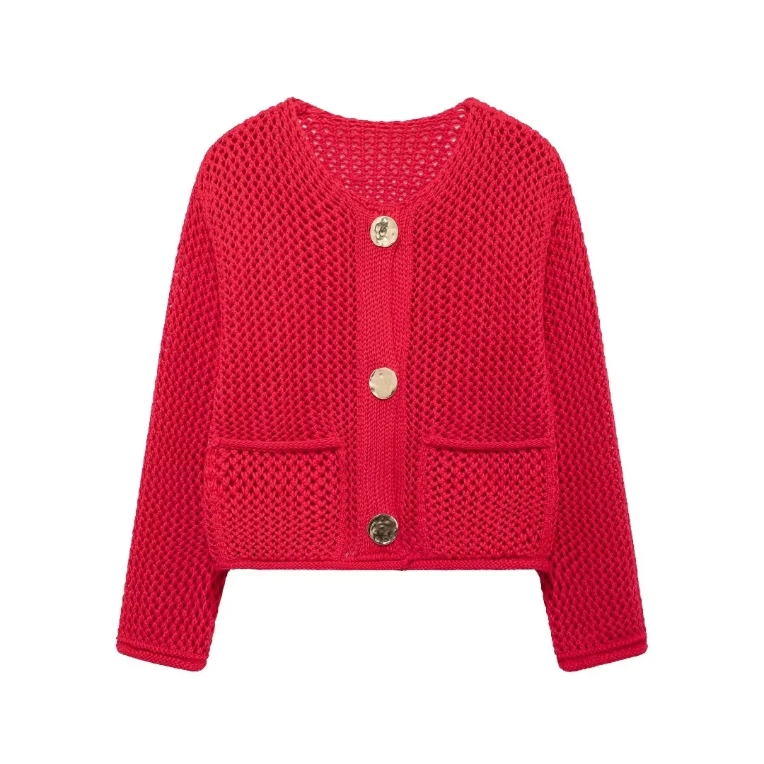 Wine Red Cardigan For Women Black Sweater Knitwear Tops Long Sleeve 2024 Woman Autumn Button Pink Outerwears Korean Fashion