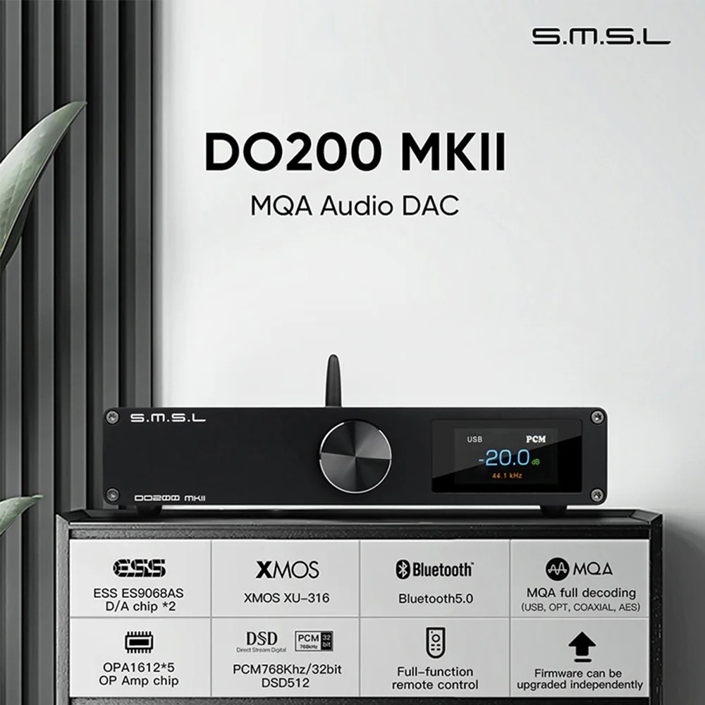 

SMSL DO200 MKII HIFI Earphone Audio DAC ES9068AS*2 XMOS XU316 Bluetooth 5.1 MQA Full Decoding OPA1612*5 Op Amp DSD512 CD Decoder