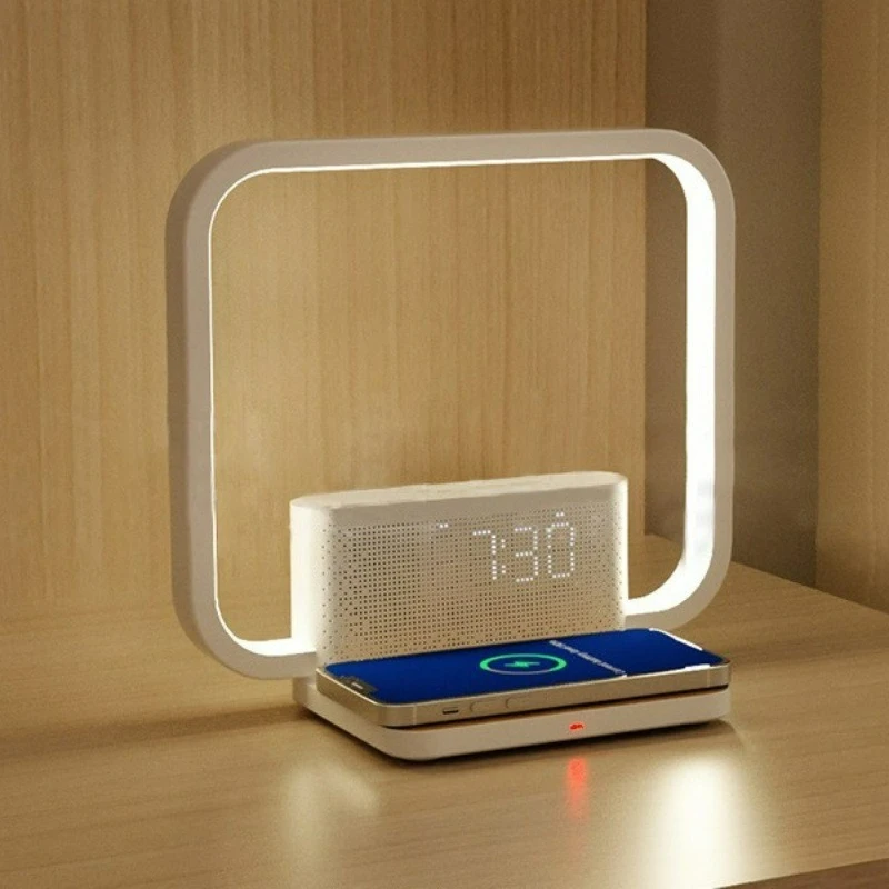 3 In 1 Wake Up Light Alarm Clock Wireless Charger 3 Level Dimmable Bedside Night Light Dual Alarms Natural Sound Sleep Aid Lamp