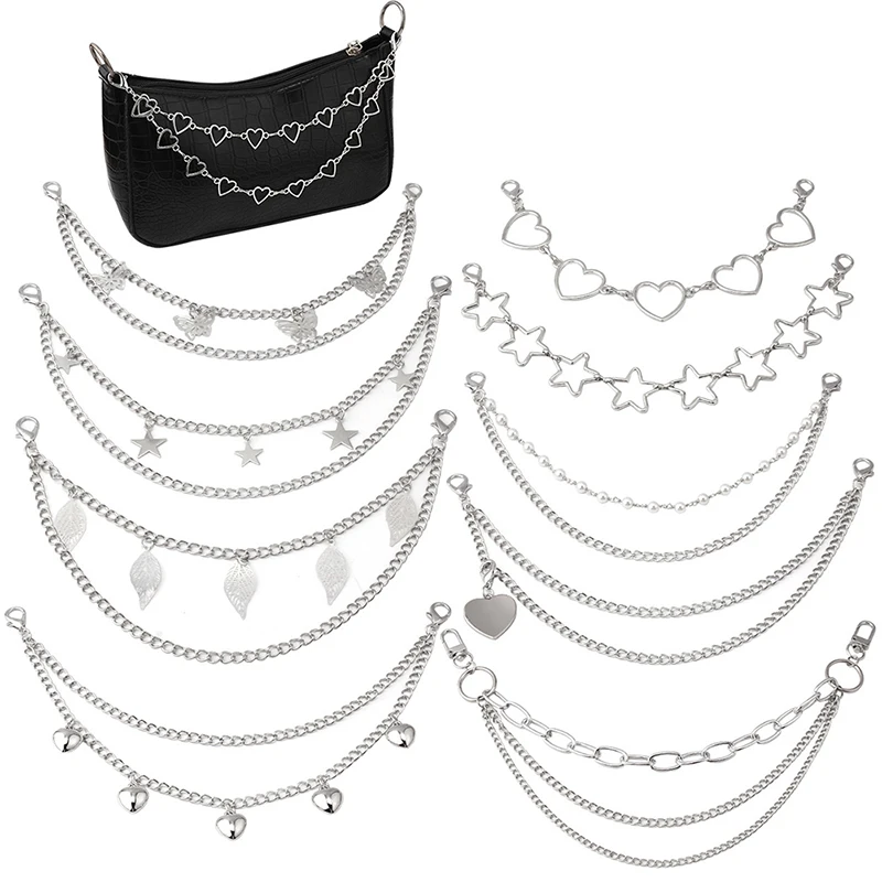 New#Multi-layer Metal Chain Strap DIY Personality Butterfly Heart Star Pendant Shoulder Bag Chain Straps