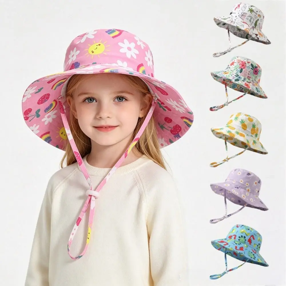 

Cute Adjustable Sun Hat Cartoon Printing Wide Brim Bucket Hat Breathable UV Protection Beach Hats Summer
