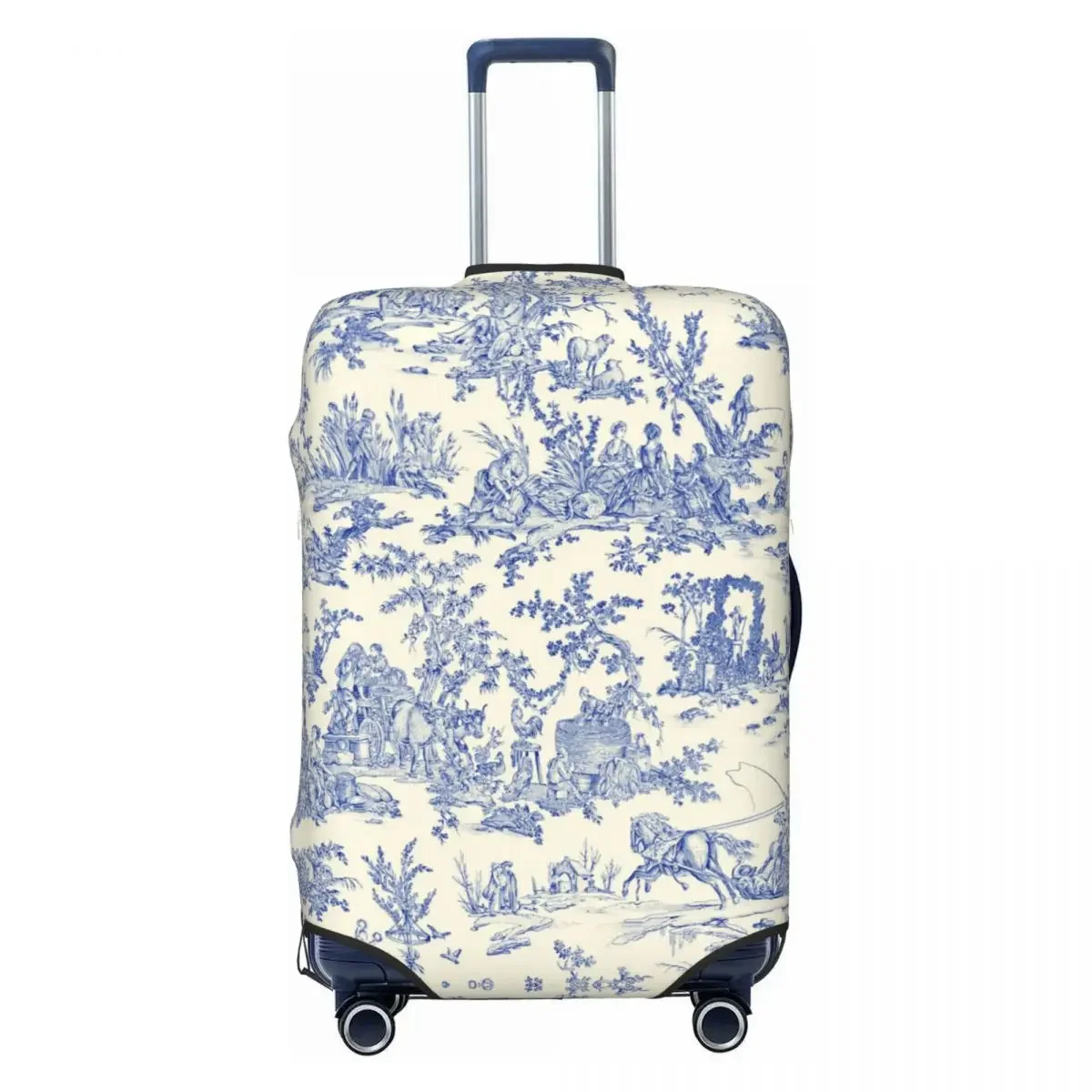 

Fashion Traditional Navy Blue French Toile De Jouy Motif Pattern Luggage Cover Protector Dust Proof Travel Suitcase Covers