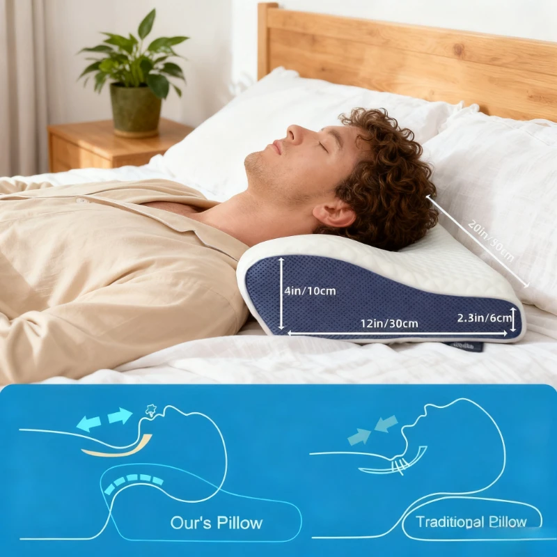 [Presente de Natal] 1 peça de travesseiro de espuma viscoelástica, capa de poliéster, travesseiro de dormir contorneado para laterais, costas, travessas de estômago