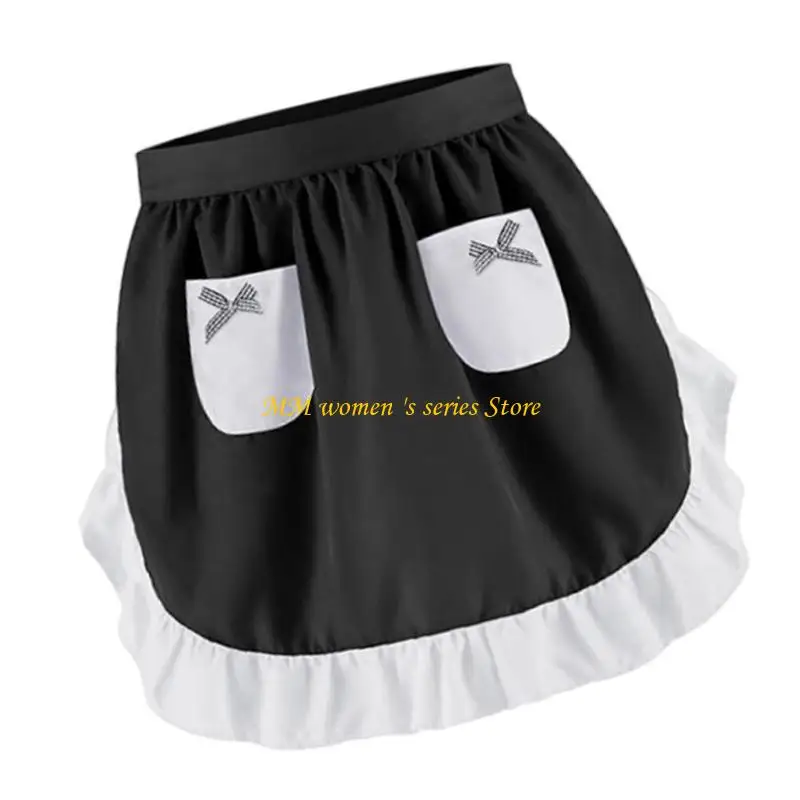 

Q39C Maid Costume Apron Ruffle Waist Apron for Women Adjustable Kitchen Cooking Apron