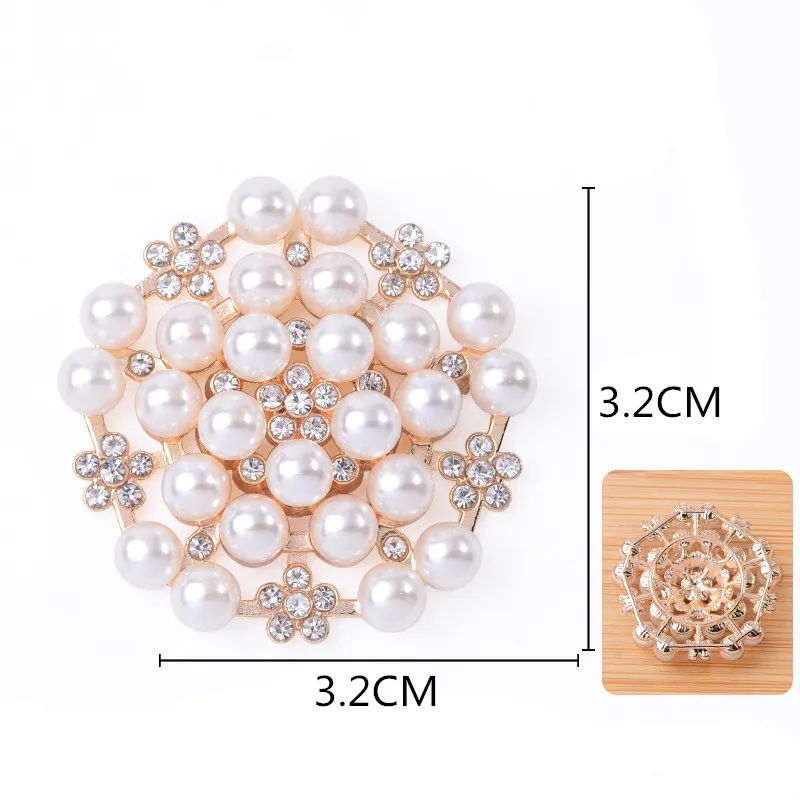 5Pcs/Lot Gold/Silver Large Alloy Pearl Rhinestone Embellishment Ornament Buttons Crafts Accessories