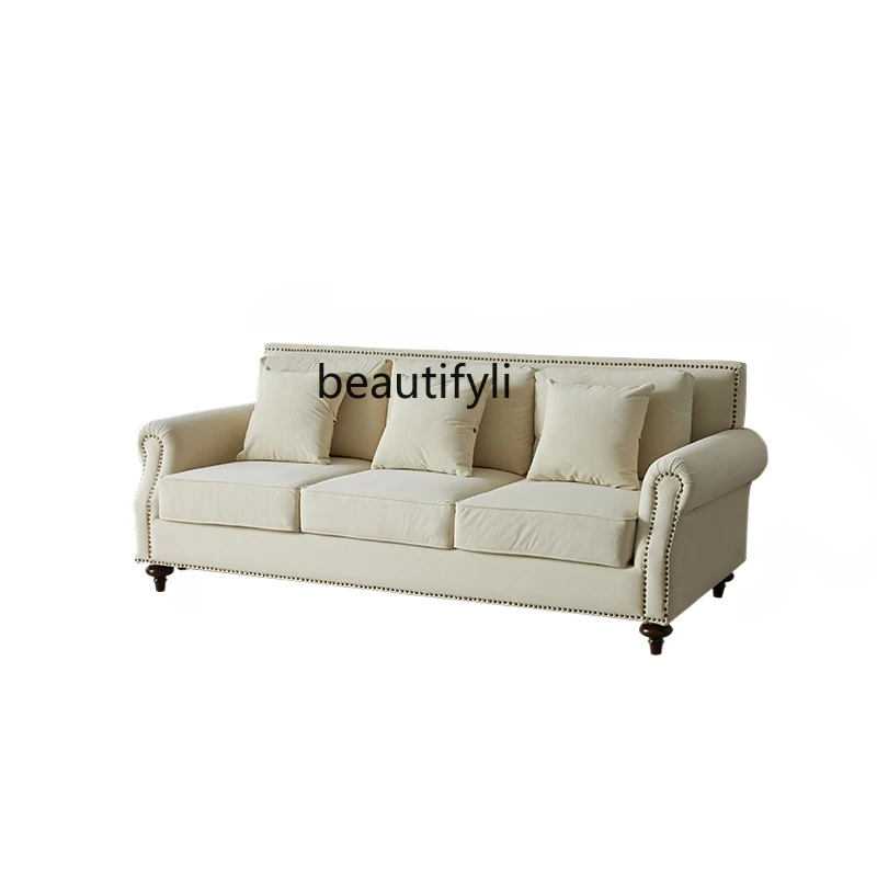 

American Simple Fabric Sofa Small Apartment Living Room Three-Seat Combination Removable and Washable Four-Person Solid Wood