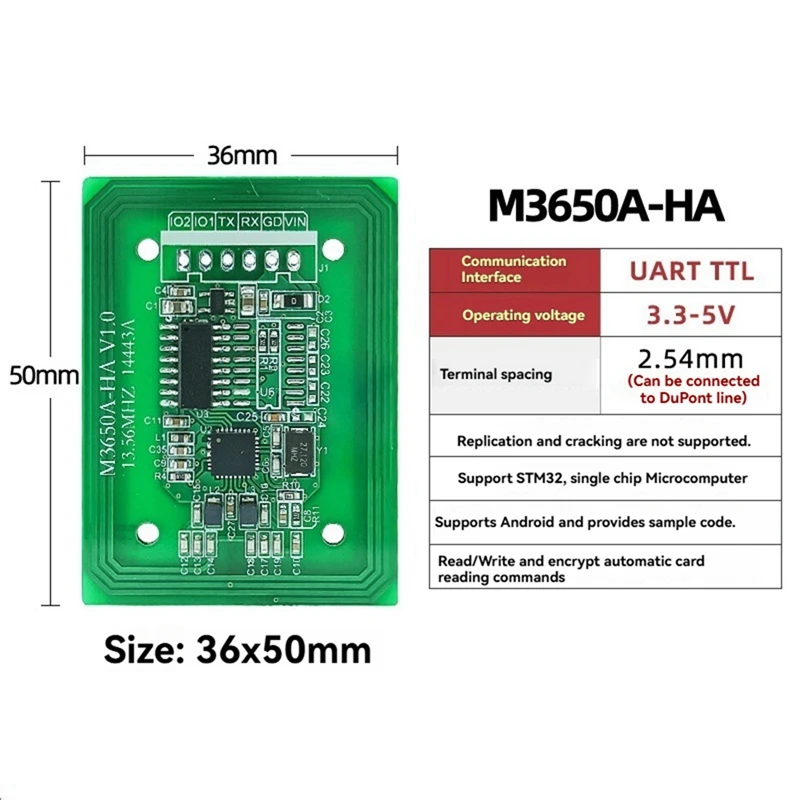 최고 거래 M3650A-HA RFID 리더기 13.56Mhz IC 카드 리더기 UART TTL 3.3-5V RFID 태그 리더기 F08 S50 S70 카드 리더기 모듈