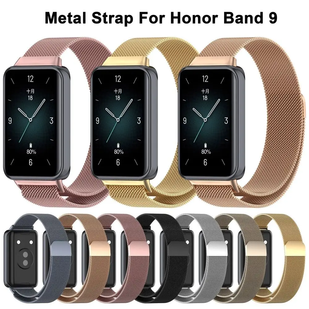 Tali arloji Milanese untuk Huawei Honor Band 9, gelang pintar logam baja tahan karat baru untuk gelang Honor Band9