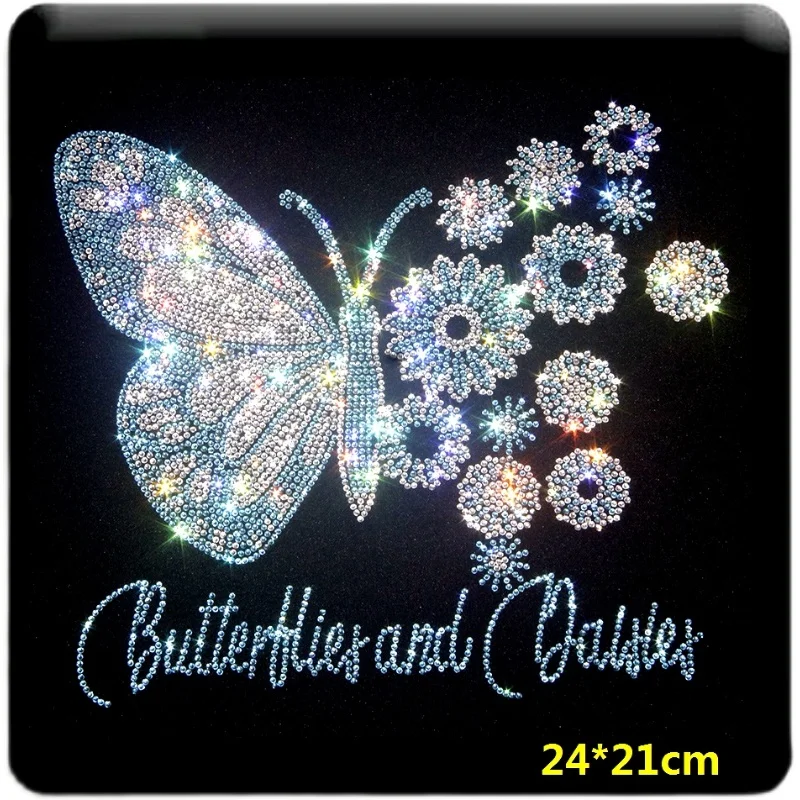 

Butterfly and flower Applique Iron On Rhinestone Transfer iron on applique patches hot fix rhinestone transfer motifs