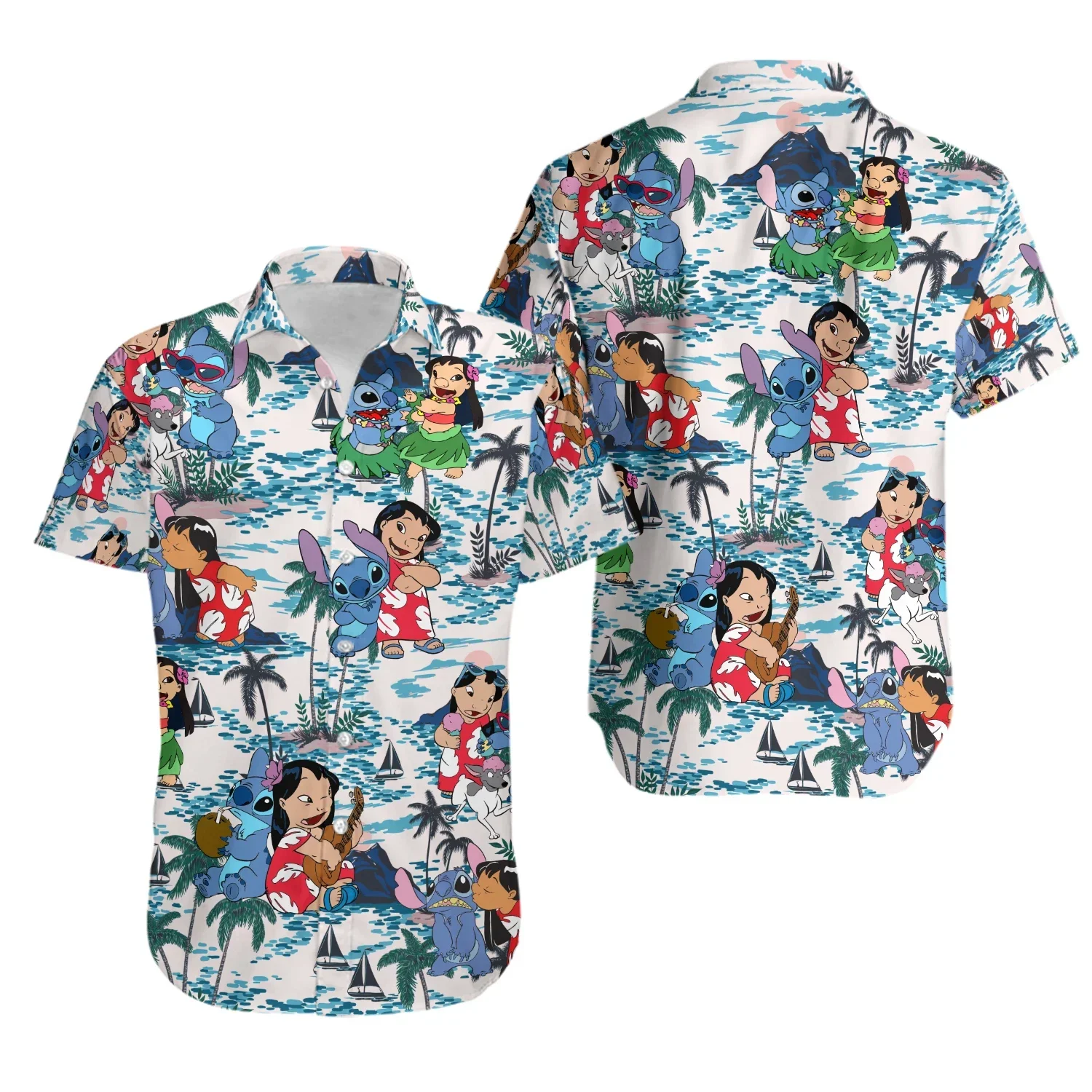 Disney Lilo Stitch Hawaiian Shirt Summer Men\'s and Women\'s Fashion Short-sleeved Shirts Hawaiian Shirt Stitch Casual Beach Shirt