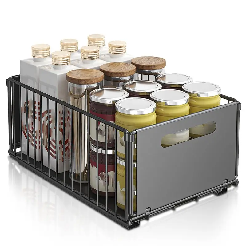 

Pull Out Kitchen Storage Rack - Kitchen Sink Shelf Slide Drawer Organizer For Seasoning Bottles, Snacks & More-A78G
