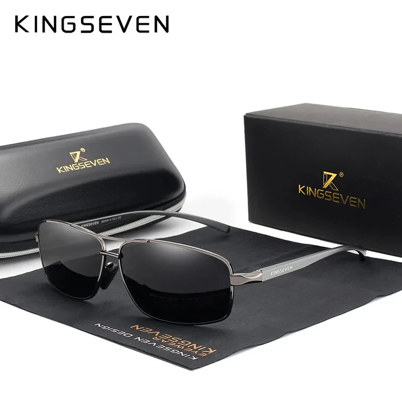 Okulary przeciwsłoneczne męskie KINGSEVEN Vintage Retro, markowe, designerskie, polaryzacyjne, kwadratowe, klasyczne, z filtrem UV400, model N7088