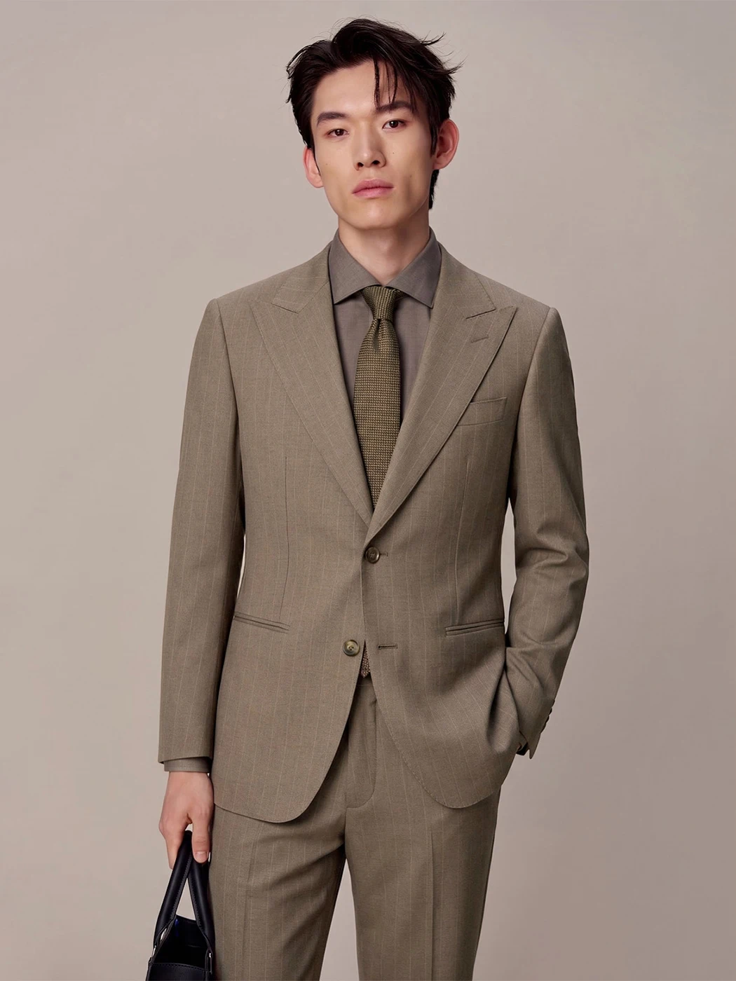 Men's Premium Brown Texture Stripe Tonal Twill Weave Suit Blazer Set for Wedding Groom Formal Business Tuxedo