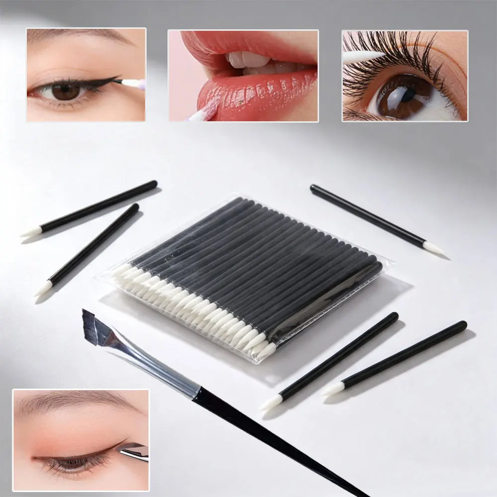 30Pcs Disposable Eyeliner Eyebrow Lip Brushes White Head Applicator With Angled Blade Brow Brush Makeup Tool Set
