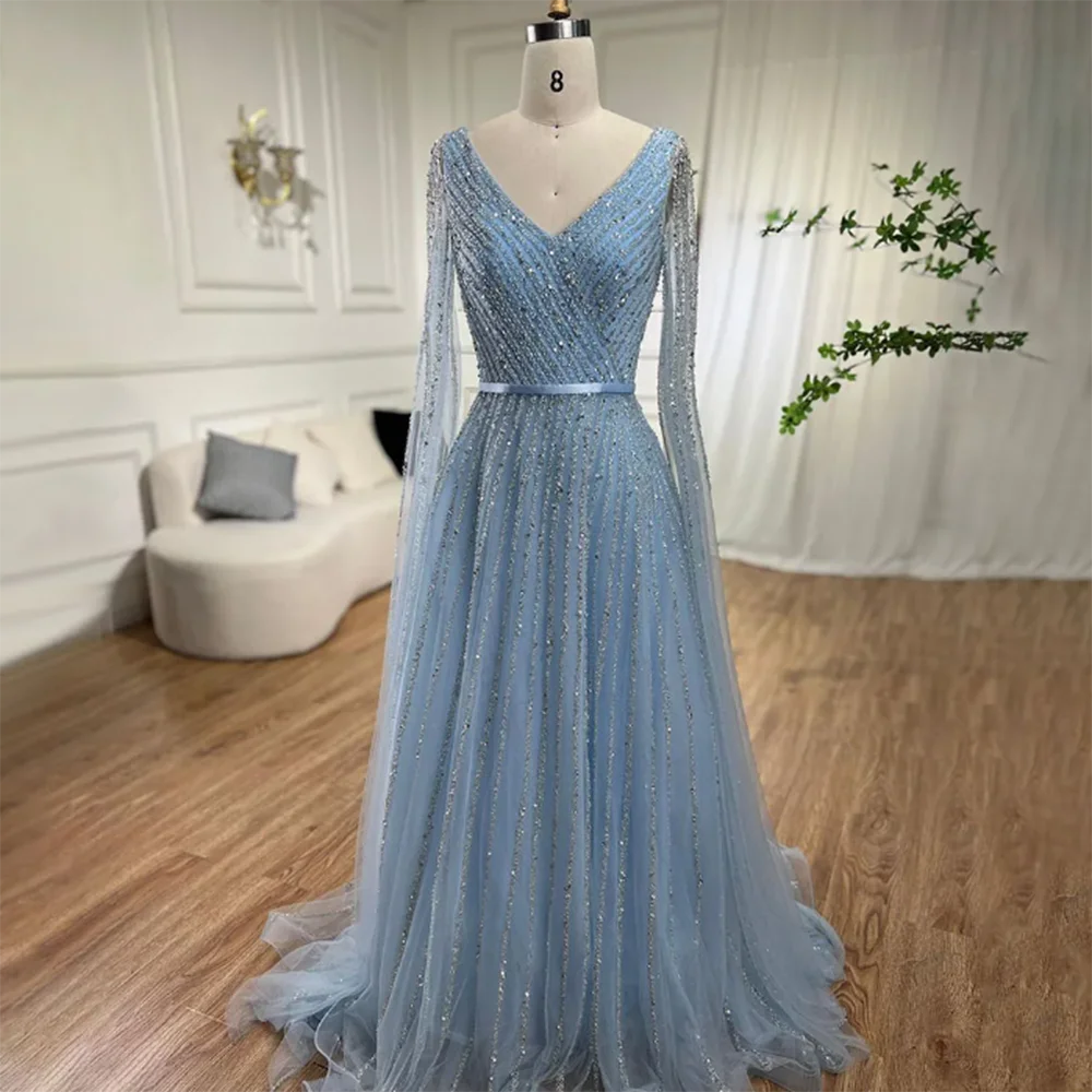 Exquisite Colorful Women Formal Evening Party Dress V-Neck Floor Length Shiny Sequin Elegant Luxury فساتين سهرة Vestidos De Fies