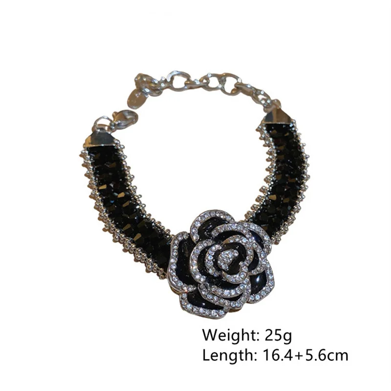 FYUAN Fashion Camellia Flower Bracelet Women Black Crystal Chain Bracelets & Bangles Weddings Party Jewelry