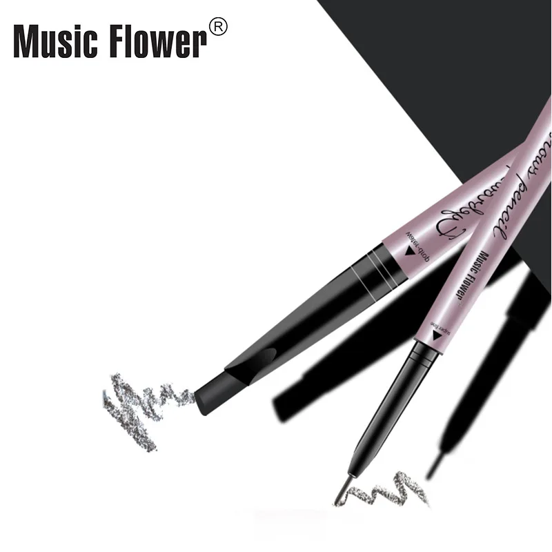 Music Flower Hot Selling Double-head Eyebrow Pen Slender Non-smudged Drop-shaped Automatic Thin Eyebrow Pencil 4 Colors Option