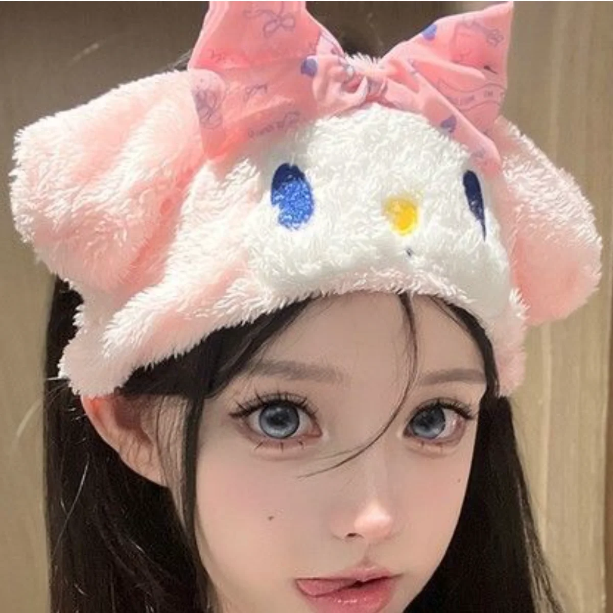 Sanrio My Melody Big Bow Drooping Rabbit Ears Elasticity Plush Hairband Wash Up Makeup Removal Skincare Hair Tie Photo Prop Gift