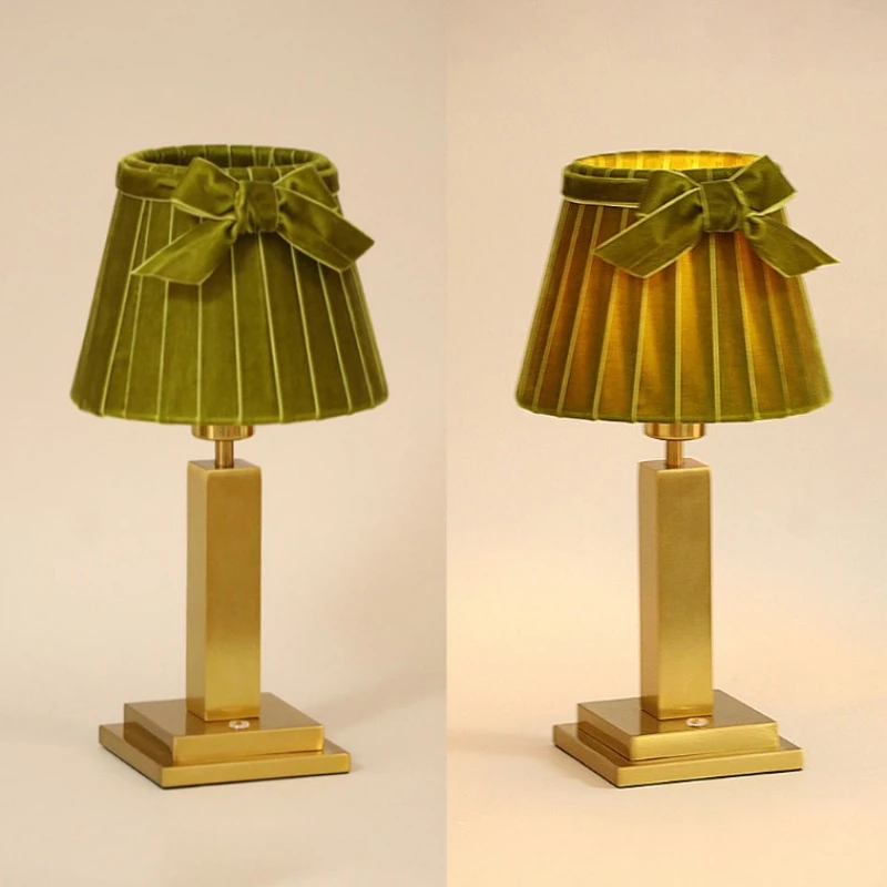 corduroy-bow-decorative-table-lamp-fabric-lampshade-metal-plated-shell