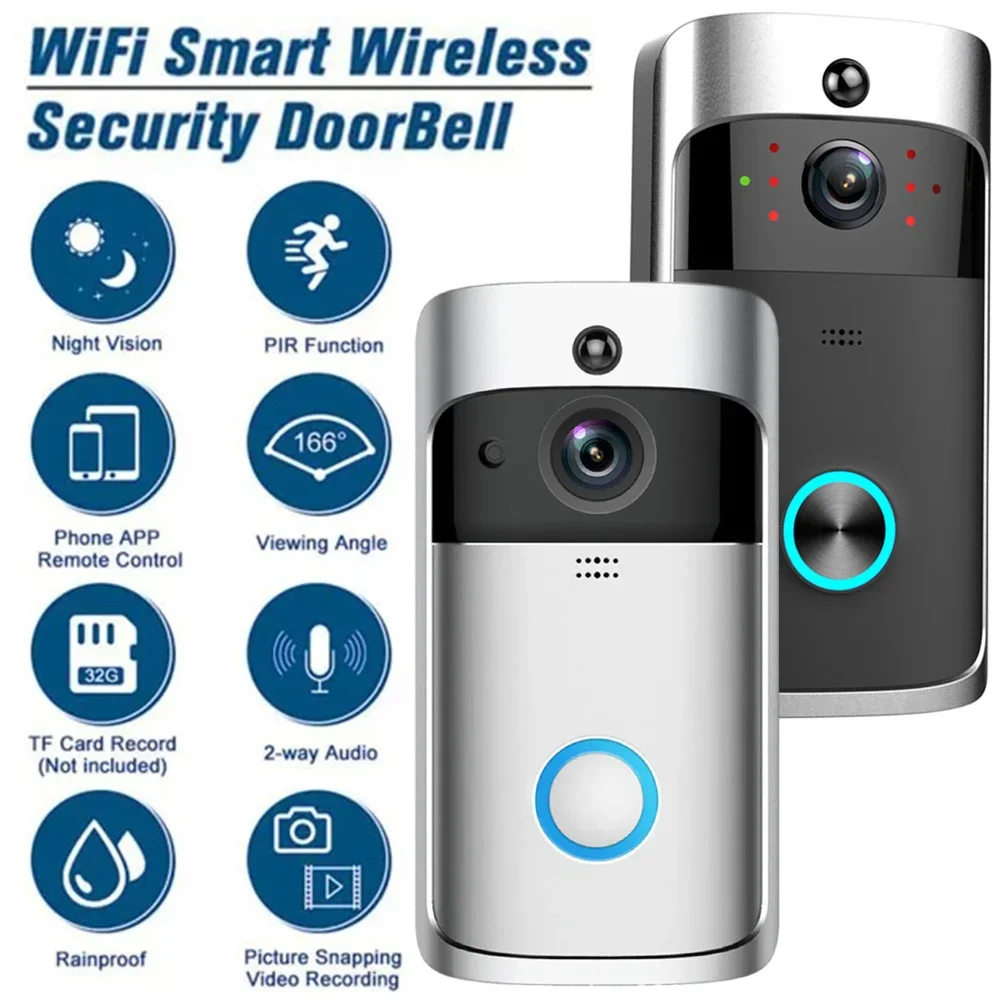 V5 Wireless Smart Doorbell with Noise Canceling Microphone 720P HD 166-degree Wide-angle Camera Doorbell Home Equipment