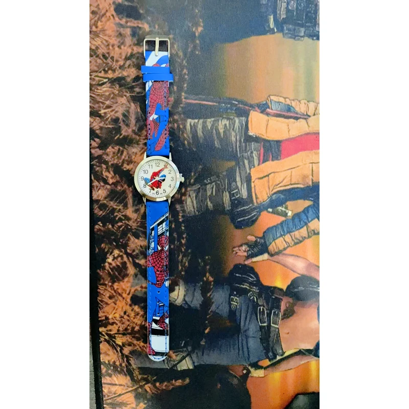 SpiderMan Watch Cute Cartoon Watch Kids Watches Boys Christmas Gift Leather Quartz Watch view 2