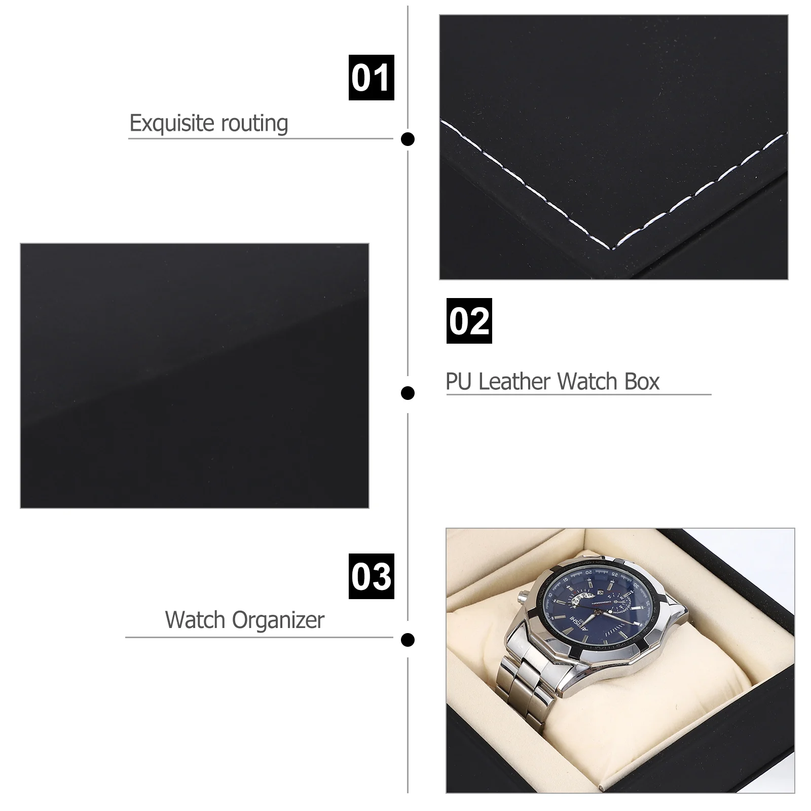 

2 pcs Pu Watch Storage Boxes Display Cases Elegant Organizer Jewelry Gift Packaging Box For Men Women