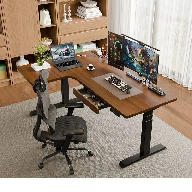 Solid wood electric lifting table L-shaped corner desk computer desk intelligent learning e-sports