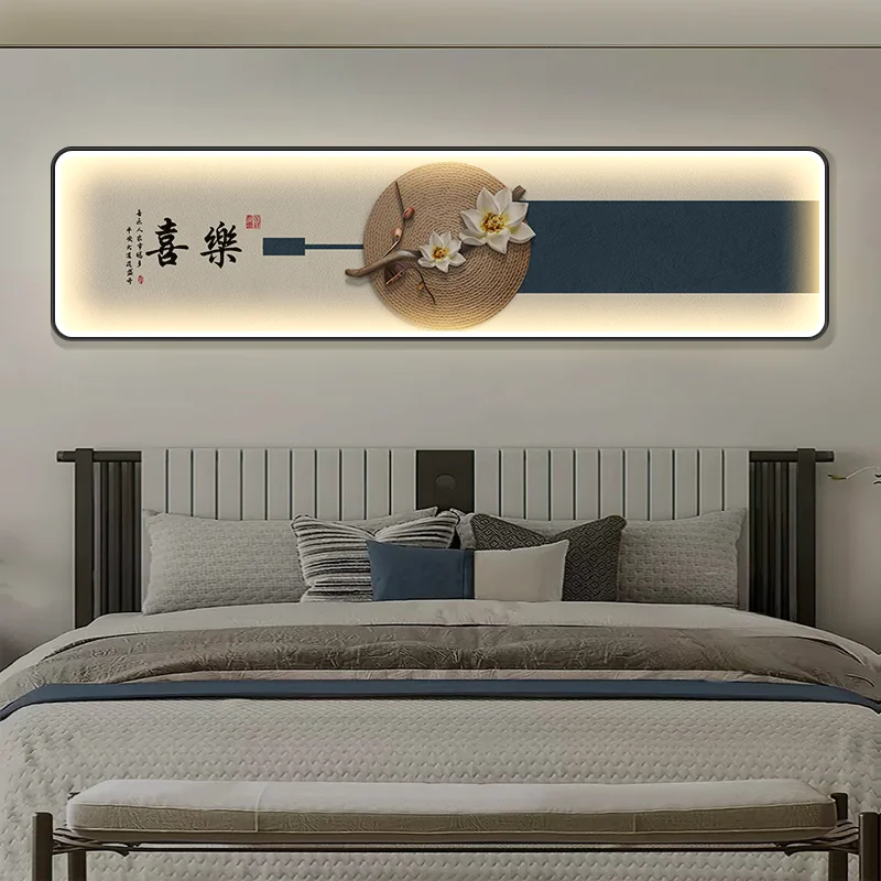 

New Chinese-style bedroom bedside wall lamp, high-end LED lighted hanging picture with light, luxurious living room sofa wall la