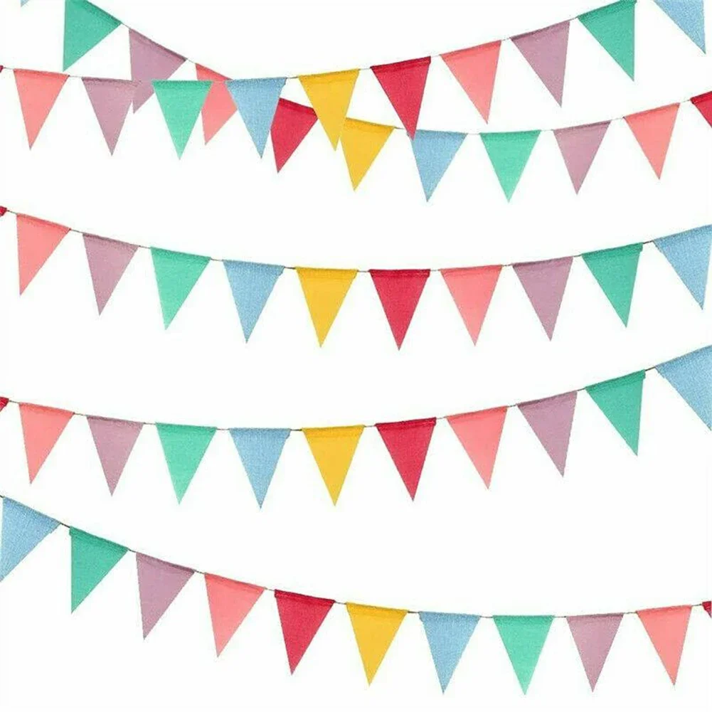 4m 12 Flags Colorful Linen Pennant Flags Banner Birthday Wedding Xmas Party Decoration Bunting Banners Hanging For Home Decor