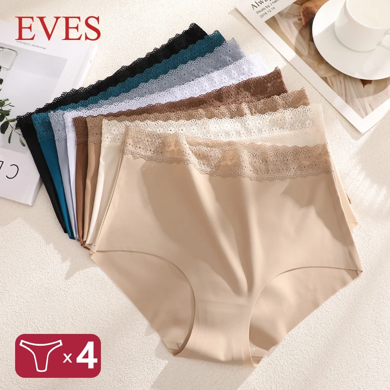 4 Stück/Set Nahtlose High-Waist-Höschen für Damen, florale Spitzenunterwäsche, atmungsaktive, dehnbare Slips, trendige, bequeme Dessous