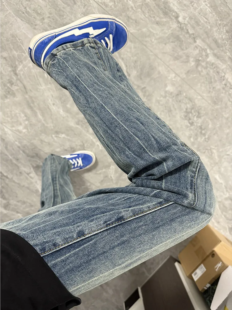 Cleanfit Men's Denim Jeans Lightning Pattern Straight Leg High Waist Slim Fit Bootcut Pants Casual Wear Winter Season