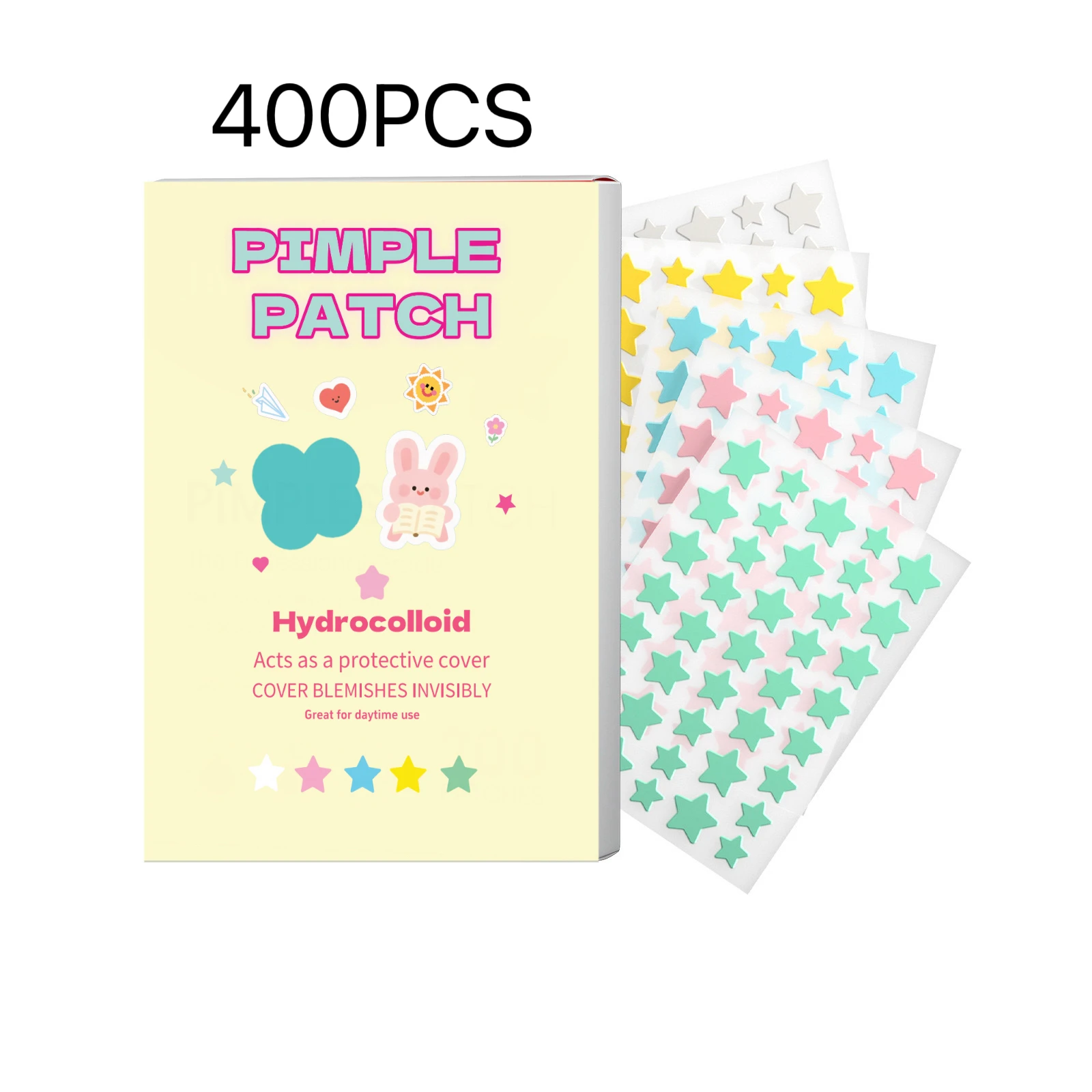 Cute Cartoon Bunny Pack Acne Patches 400Pcs, Multicolor Star Hydrocolloid Spot Covers