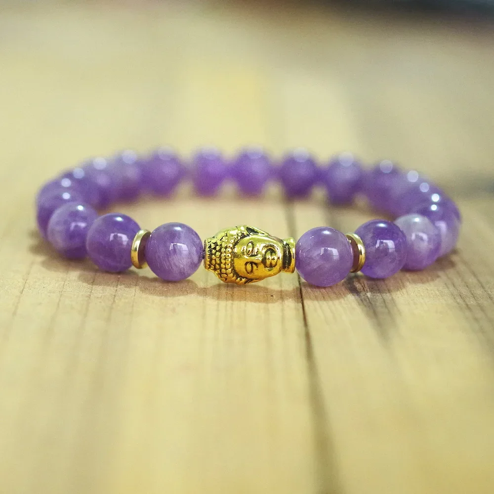 Women Natural Stone Beaded Strand Bracelet Handmade Jewelry Buddha Head Chakra Mala Bracelet