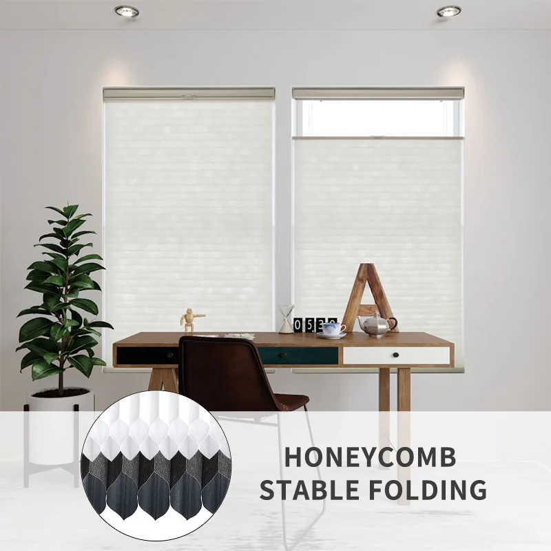 Customized Cordless Cellular Blinds Blackout Fabric Manual Spring Control Honeycomb Blinds For Bedroom