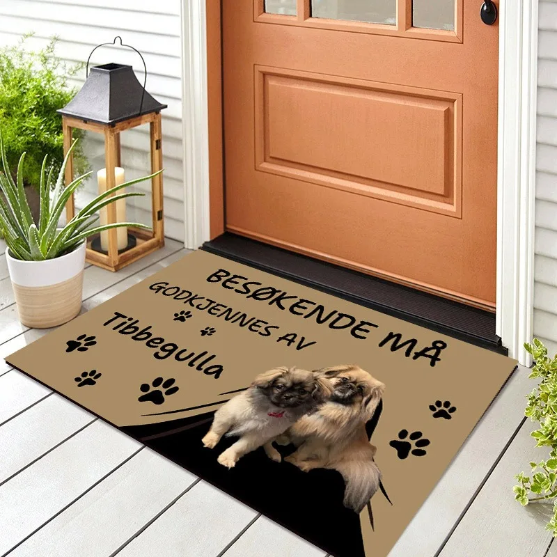 Personalized Dog Pattern Door Mat with Visitor Approval Text Non Slip Absorbent Outdoor Indoor Welcome Mat for Home Decor