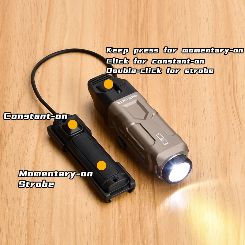 

WADSN RX2 Pistol Light 1000Lumen Hunting Scout Flashlight Airsoft Plastic Tail Lamp Button Base Includes High, Low Paddle Switch