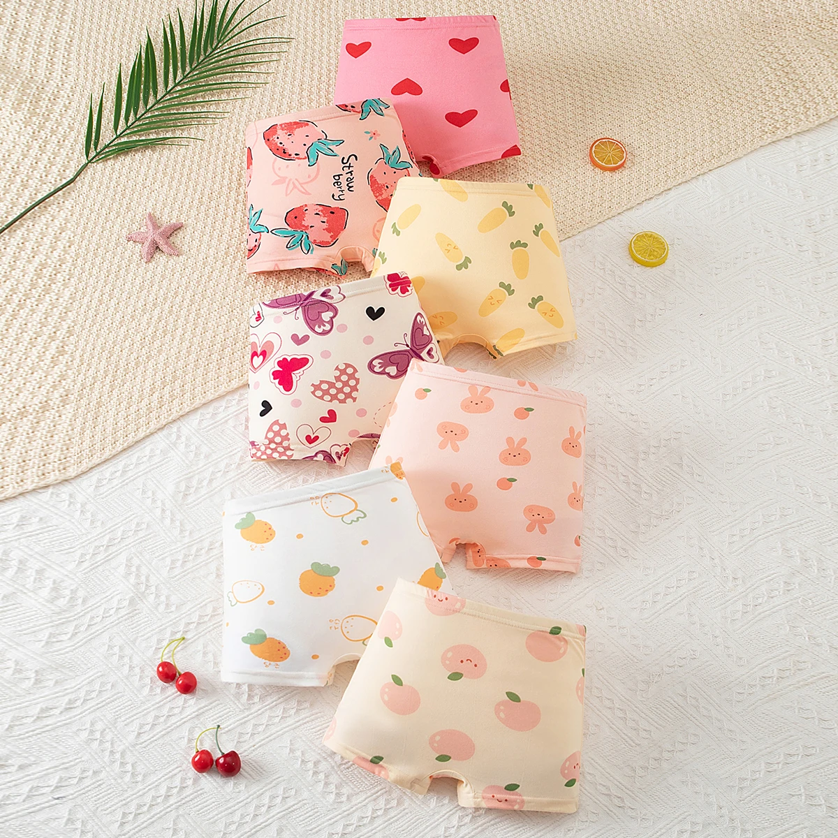 5/7-teiliges Set Mädchen-Unterwäsche für alle Jahreszeiten, bequeme, elastische Boxershorts mit niedlichem Aufdruck, vielseitige Kinder-Shorts – Detail 3