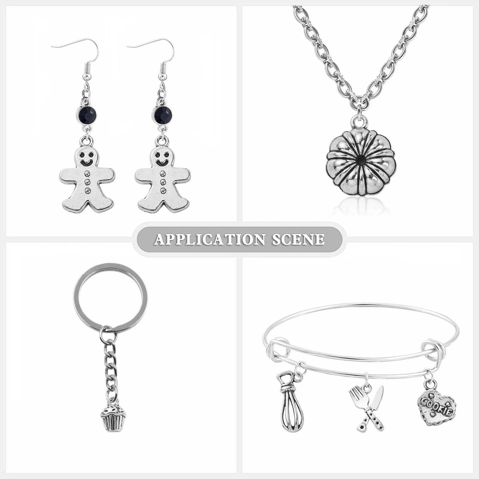 PandaHall 100 Stück 10 Stile Tibetische Back-Charms Küchenutensilien Kochbuch Messbecher Kuchen Keks Charms für Schmuckherstellung ﻿ – Detail 6
