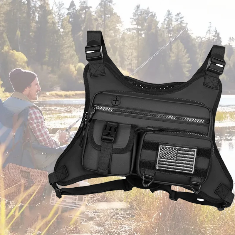 

Men's Sports Front Chest Bag with Adjustable Straps Vest Bag Shoulder Backpack Large Capacity Outdoor Fishing Fishing Bags
