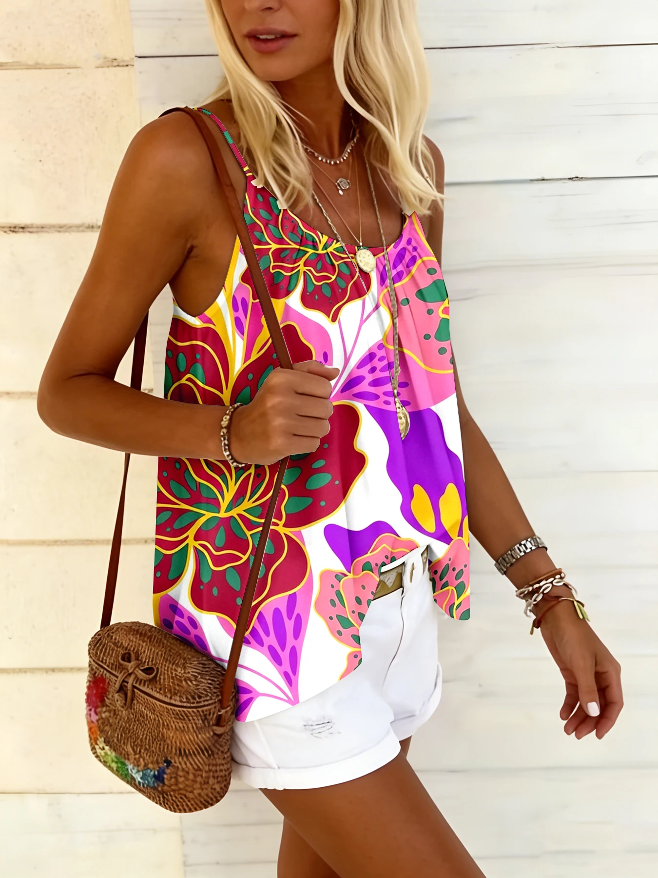 Sommerliches, lockeres Camisole-Top mit Rundhalsausschnitt, bequem, hautfreundlich, lässig, vielseitig, temperamentvolles Oberteil für Damen – Detail 21